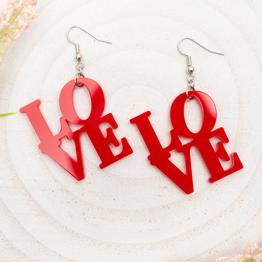 Love Park Earrings for Valentines Gift for Girlfriend Gift for Daughter Red Love Statement Earrings Dangle Earrings for Mom