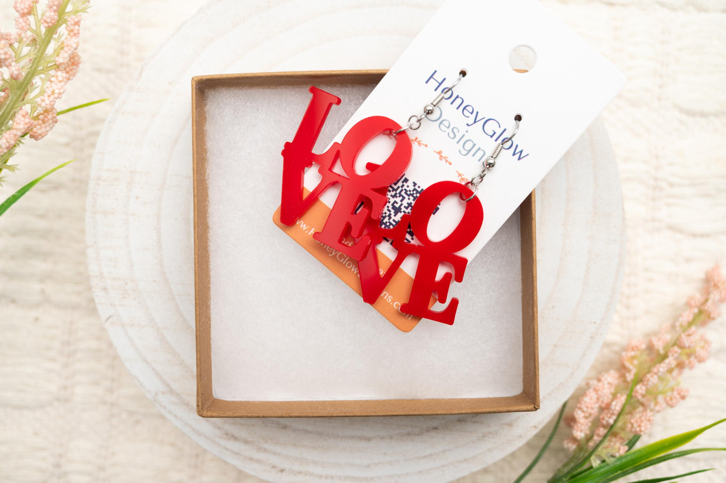 Love Park Earrings for Valentines Gift for Girlfriend Gift for Daughter Red Love Statement Earrings Dangle Earrings for Mom